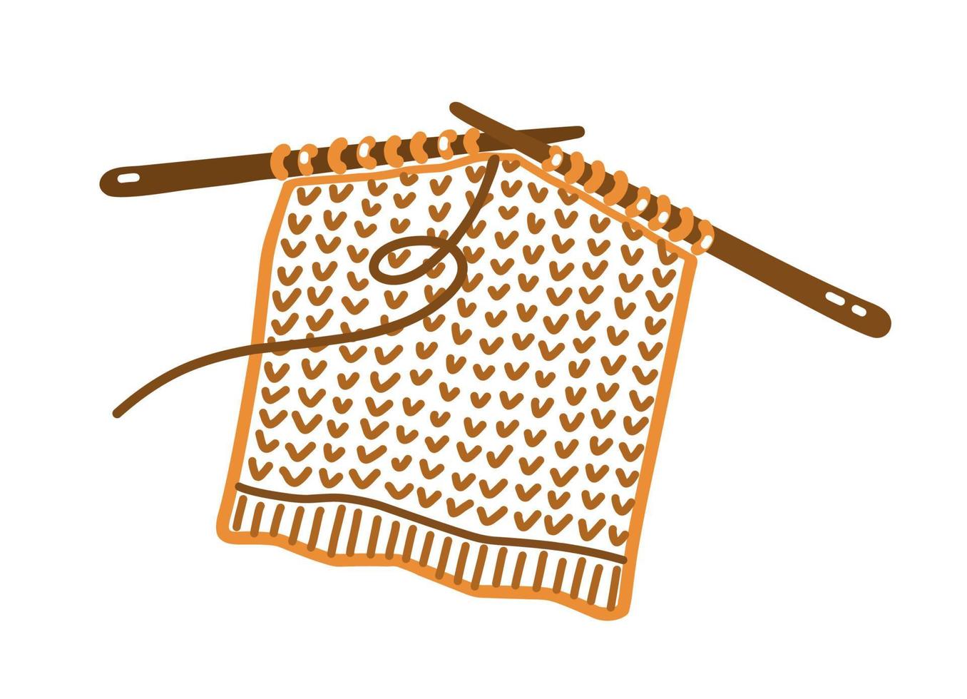 Knitting needles with wool fabric in doodle style vector