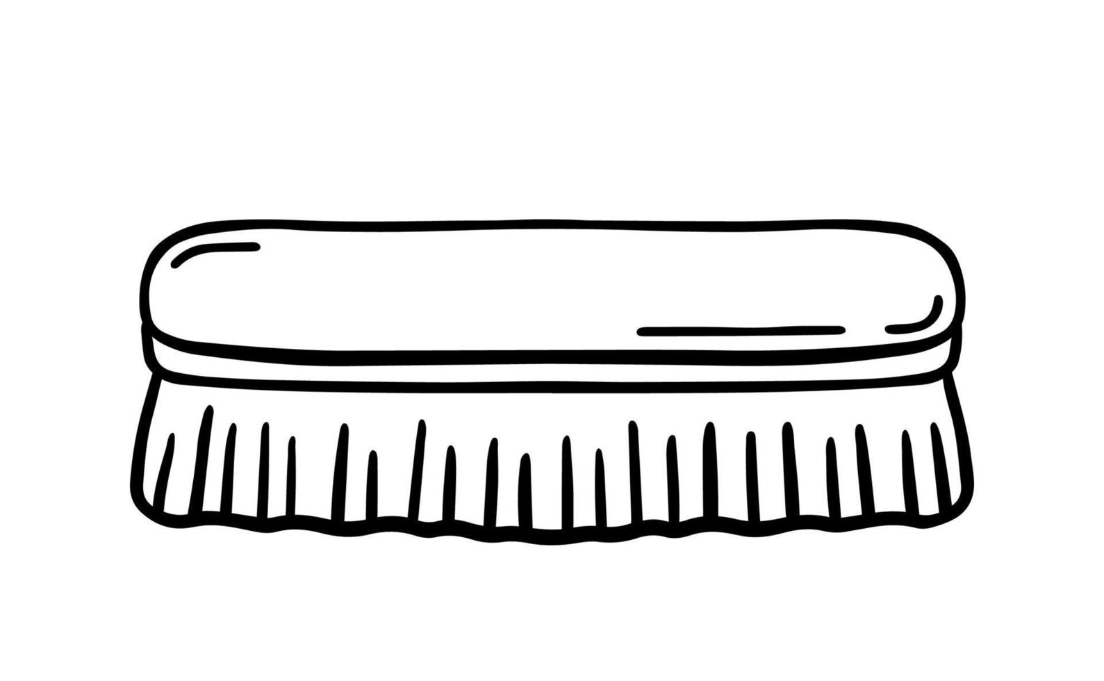Wooden scrub brush for cleaning isolated on white background. Vector hand-drawn illustration in doodle style. Suitable for your projects, decorations, logo, various designs.