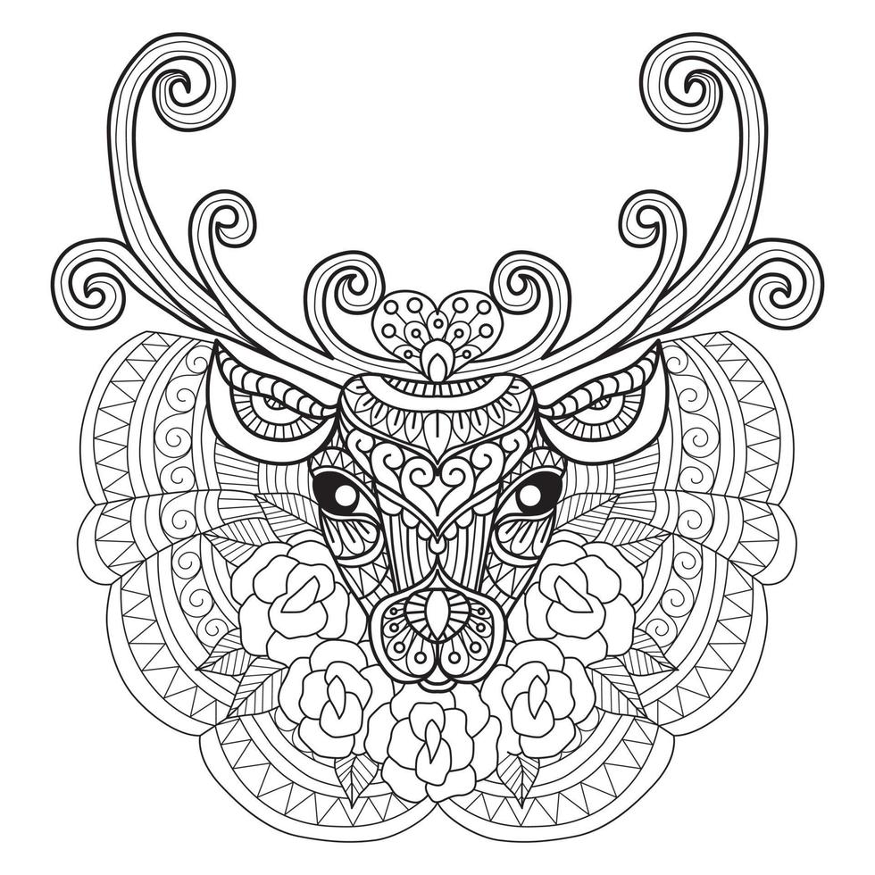 Beautiful reindeer hand drawn for adult coloring book vector