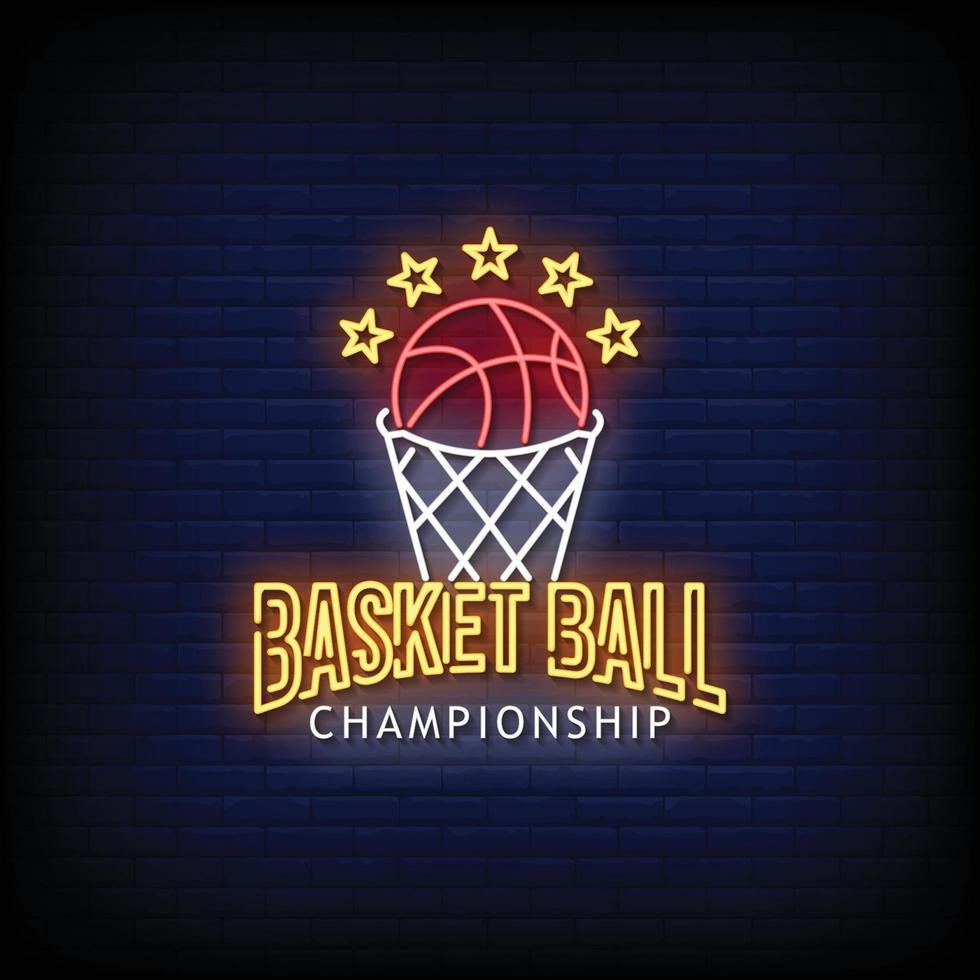 baloncesto campeonato logo letreros de neón estilo texto vector