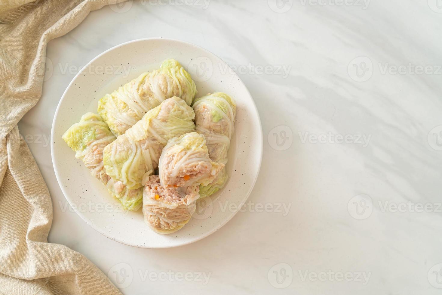Minced Pork Wrapped in Chinese Cabbage or Steamed Cabbage Stuff Mince Pork photo