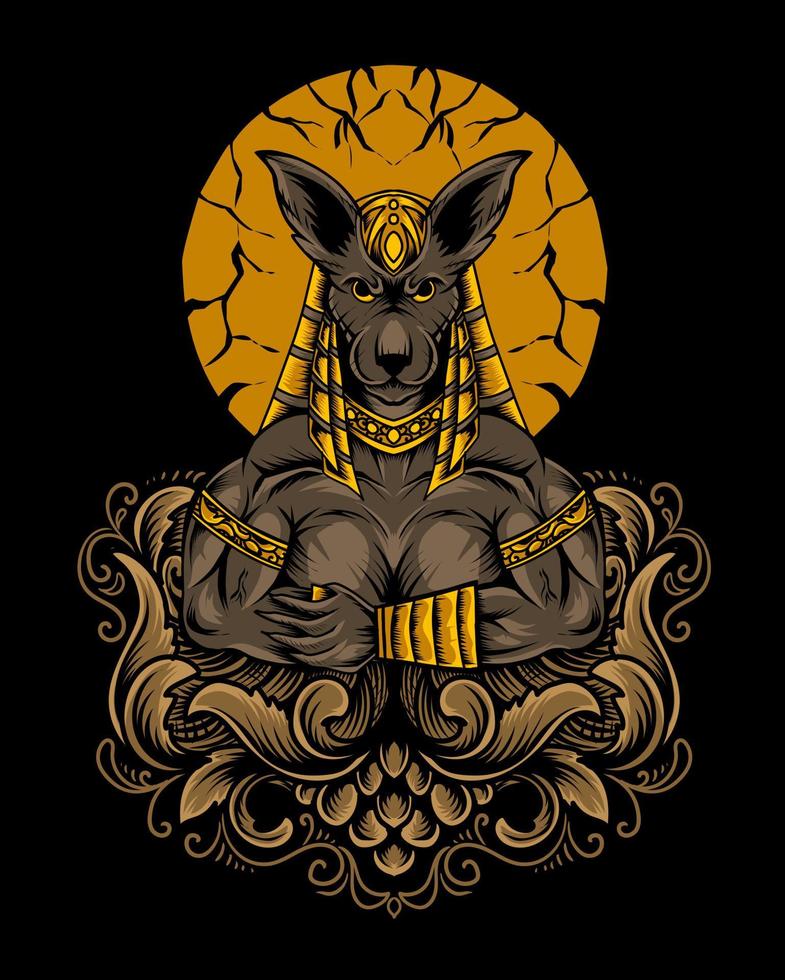 illustration anubis god with engraving ornament vector