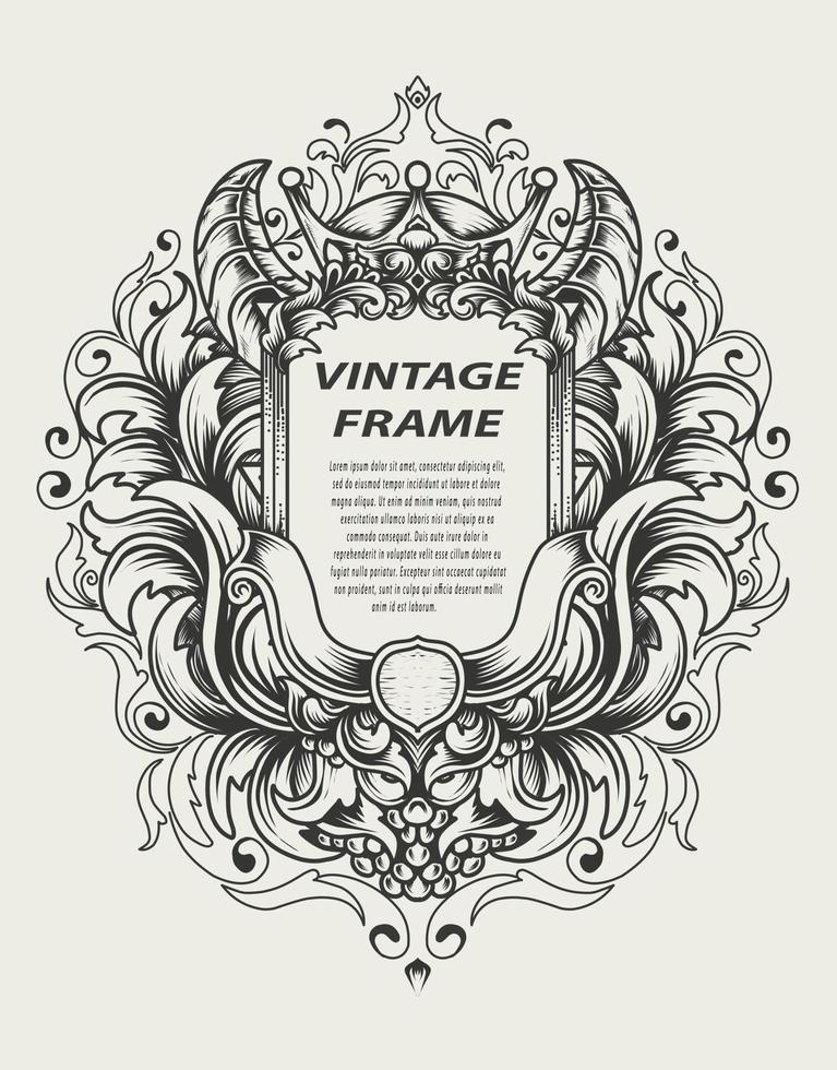 vintage baroque frame with antique ornament vector