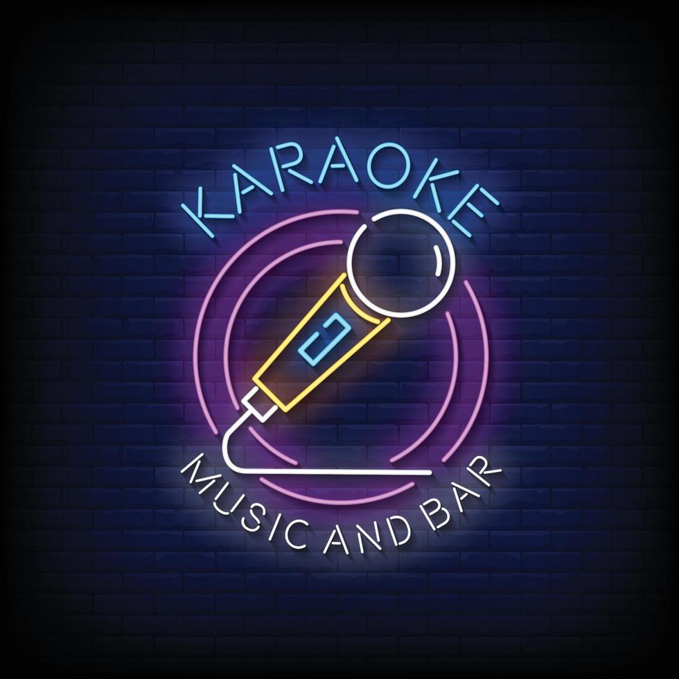 Karaoke Music and bar Neon Signs Style Text Vector
