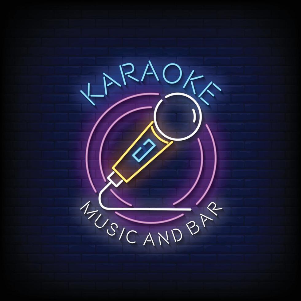 karaoke música y bar letreros de neón estilo texto vector