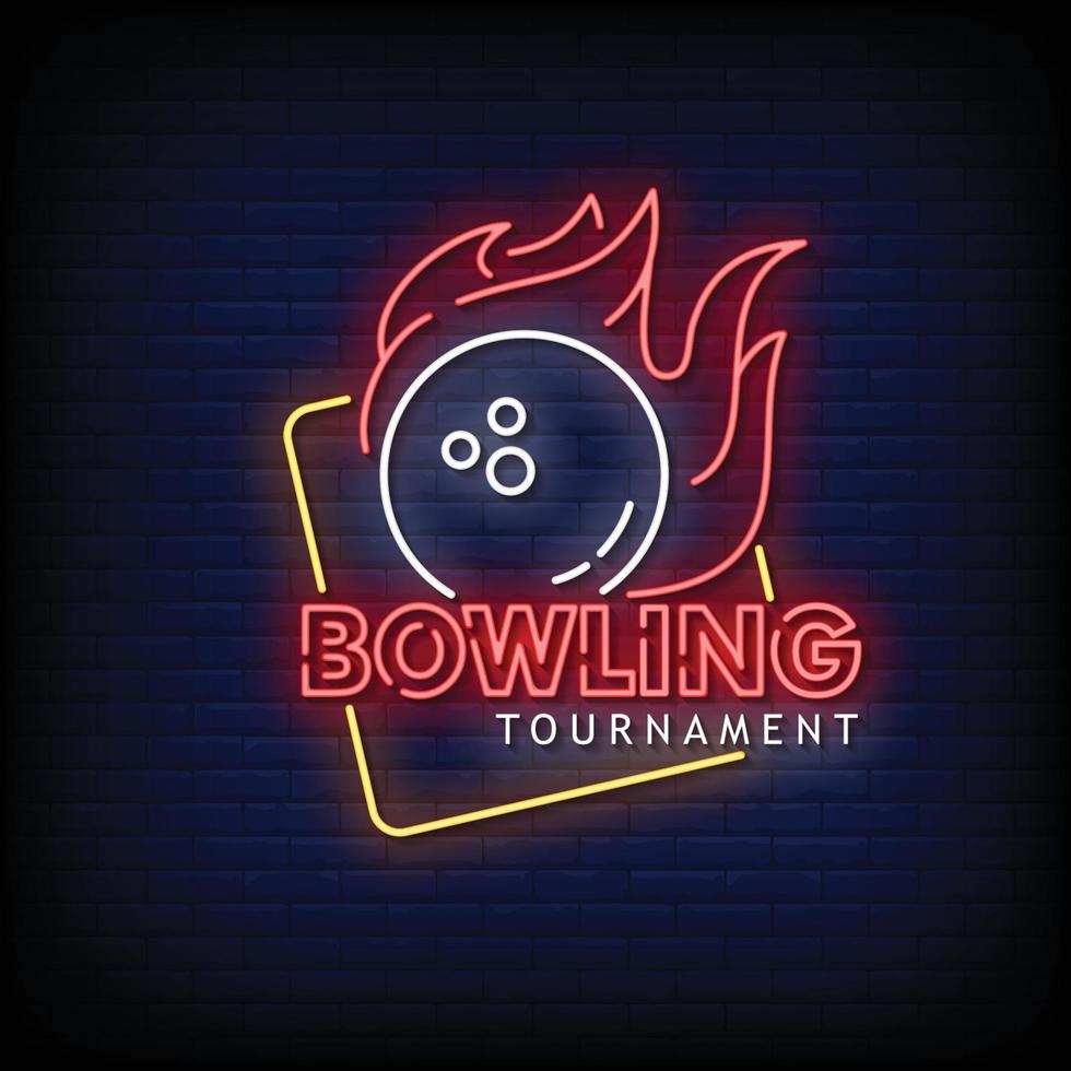 Bowling Tournament Neon Signs Style Text Vector