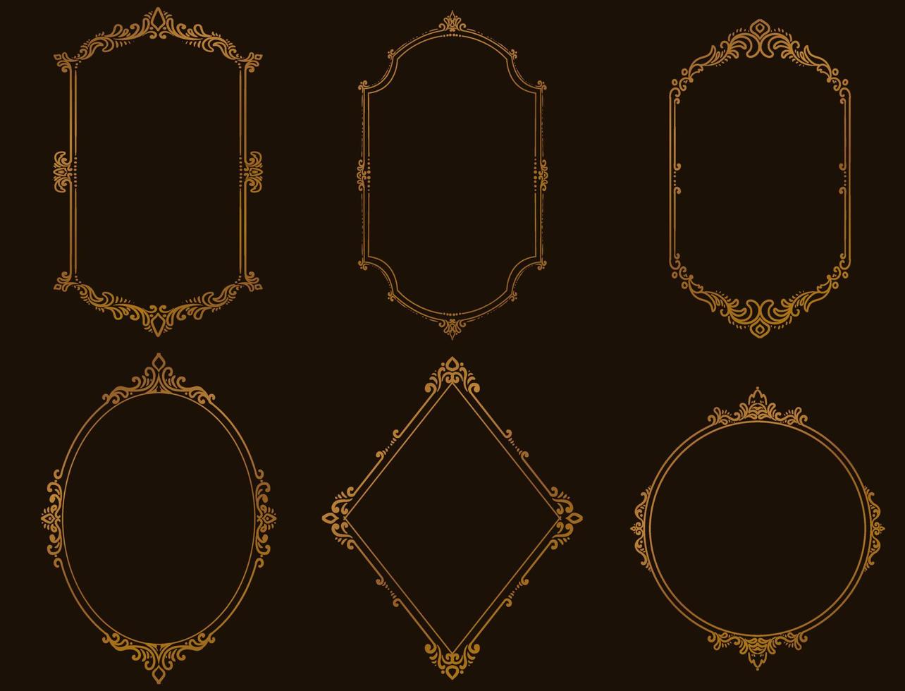 Conjunto de marcos y bordes vintage color dorado. vector