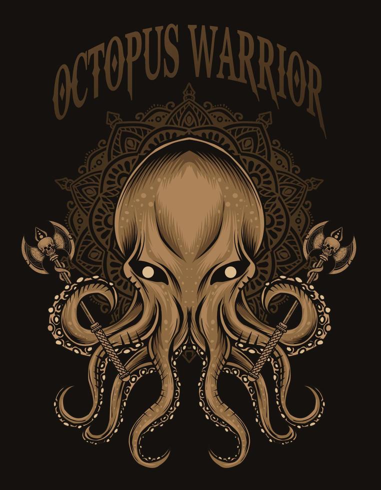 illustration octopus warriors with mandala vector