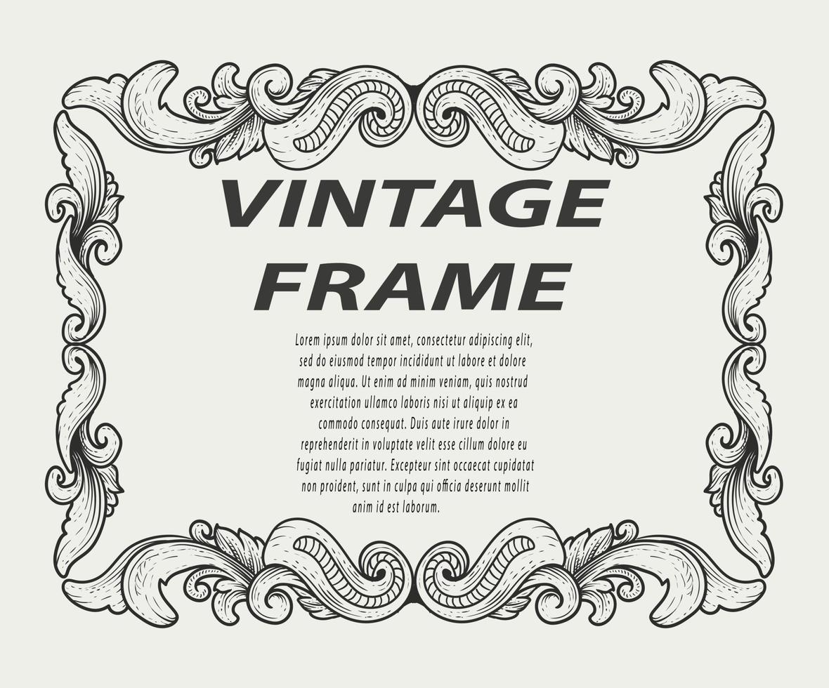 Vintage border frame engraving ornament monochrome style vector