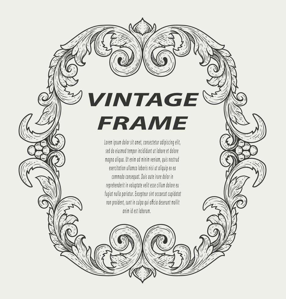 Vintage border frame engraving ornament monochrome style vector