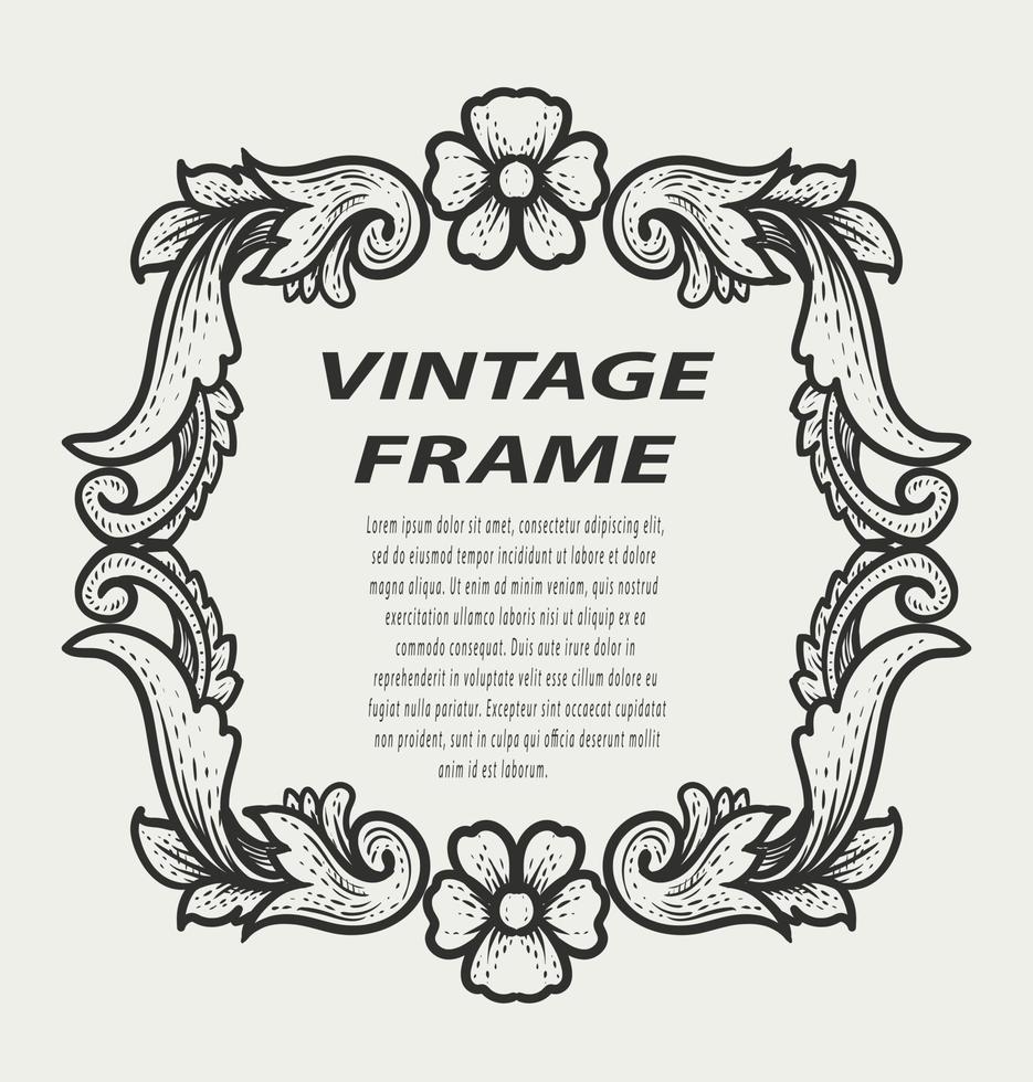 Vintage border frame engraving ornament monochrome style vector