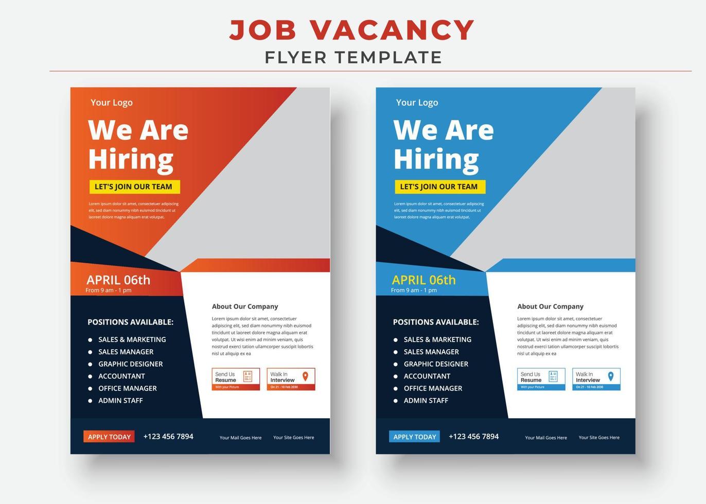 Job Vacancy Flyer Template, We are Hiring job Flyer Template vector