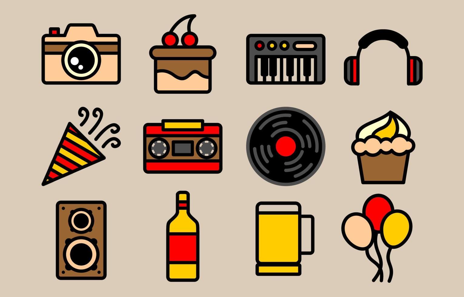 conjunto de iconos planos de fiesta vector