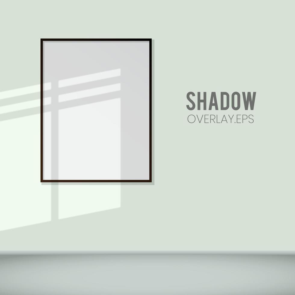 escena de superposición de sombra de ventana y marco de retrato en la pared de la habitación. fondo de diseño de escena de superposición de sombra de ventana de ilustración vector
