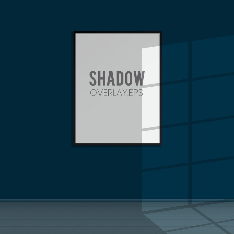 escena de superposición de sombras de Windows y un marco de retrato en la pared de la habitación vector