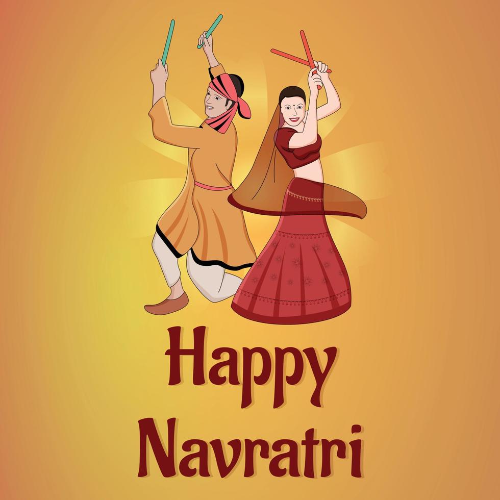 happy navratri - dandia, pareja de garba, ilustración de personaje de dandia, banner de noche de dandia, banner de navratri, no completamente editable. vector