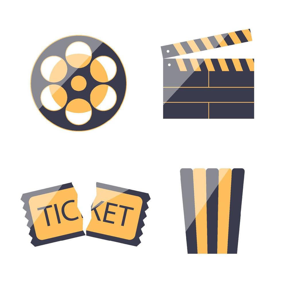 Golden movie icons set graphic vector