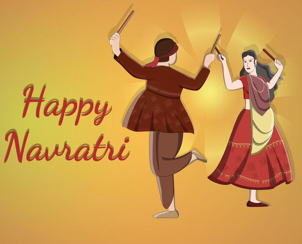 happy navratri - dandia, pareja de garba, ilustración de personaje de dandia, banner de noche de dandia, banner de navratri, no completamente editable. vector