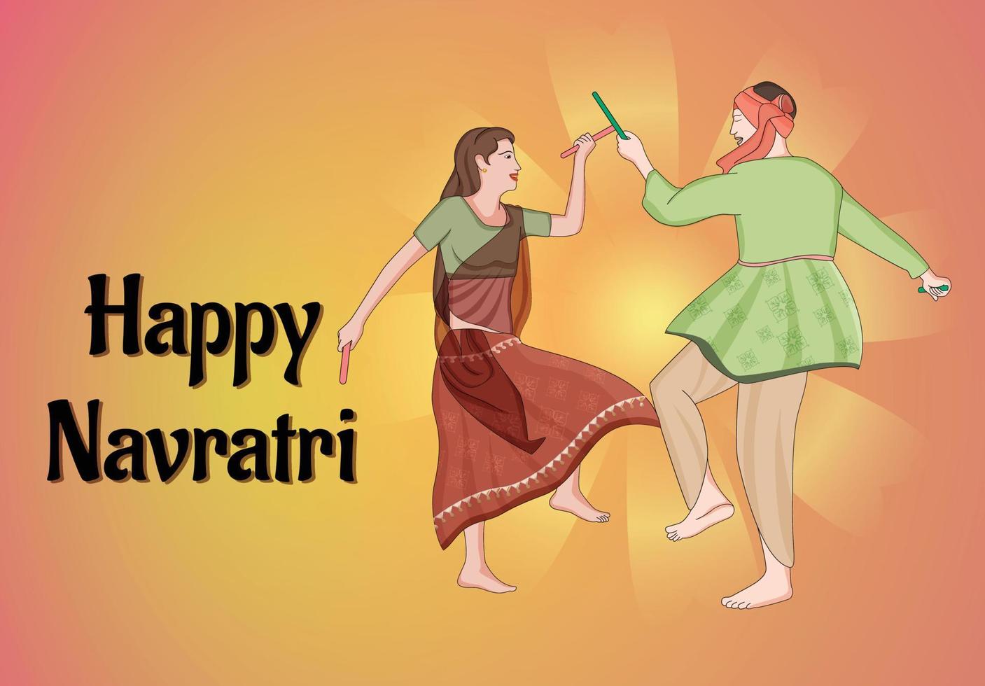 happy navratri - dandia, pareja de garba, ilustración de personaje de dandia, banner de noche de dandia, banner de navratri, no completamente editable. vector