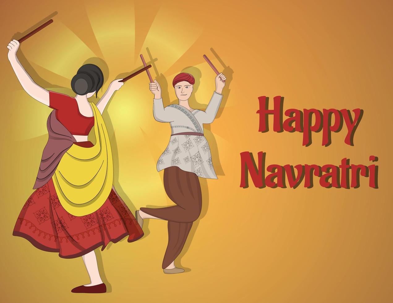 happy navratri - dandia, pareja de garba, ilustración de personaje de dandia, banner de noche de dandia, banner de navratri, no completamente editable. vector