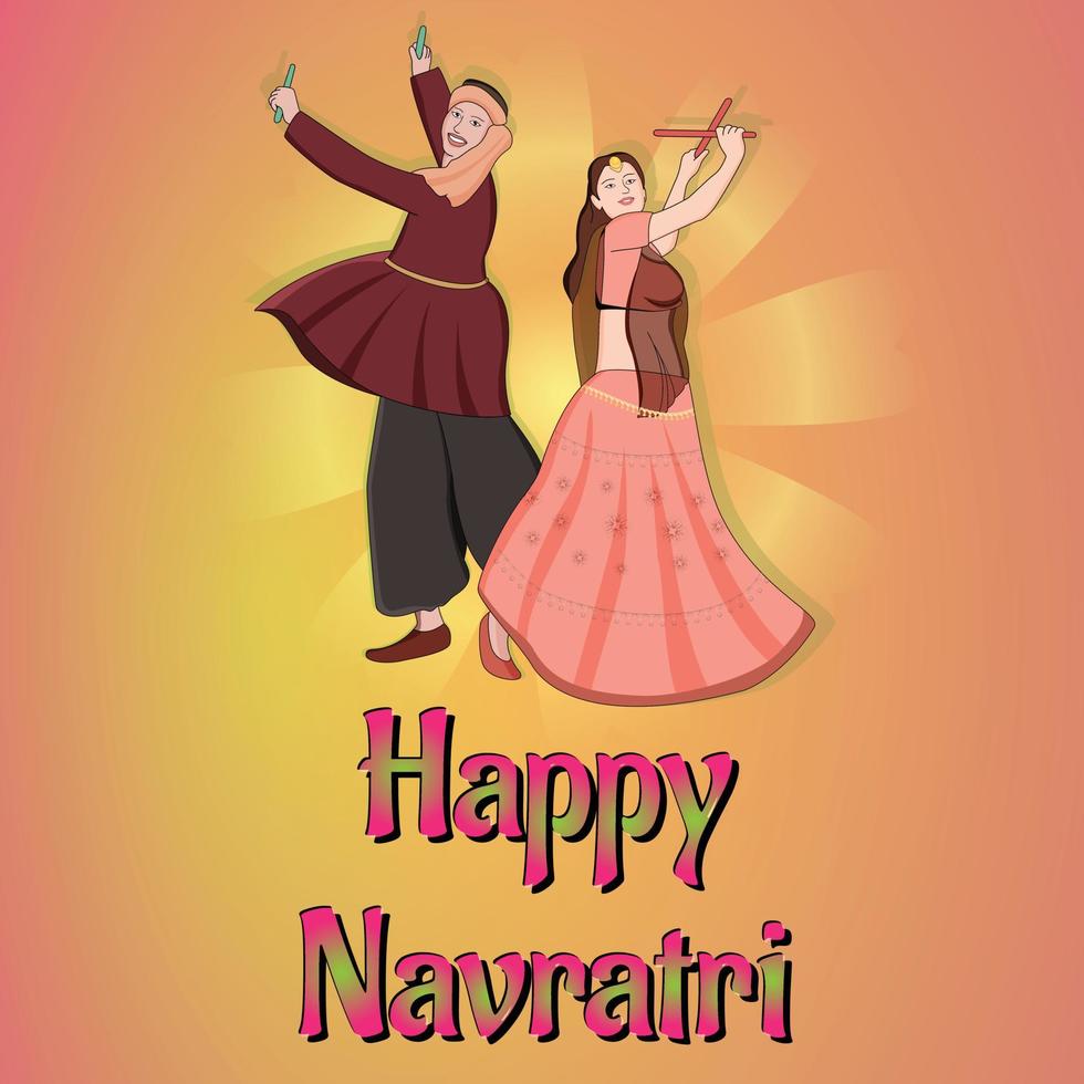 happy navratri - dandia, pareja de garba, ilustración de personaje de dandia, banner de noche de dandia, banner de navratri, no completamente editable. vector