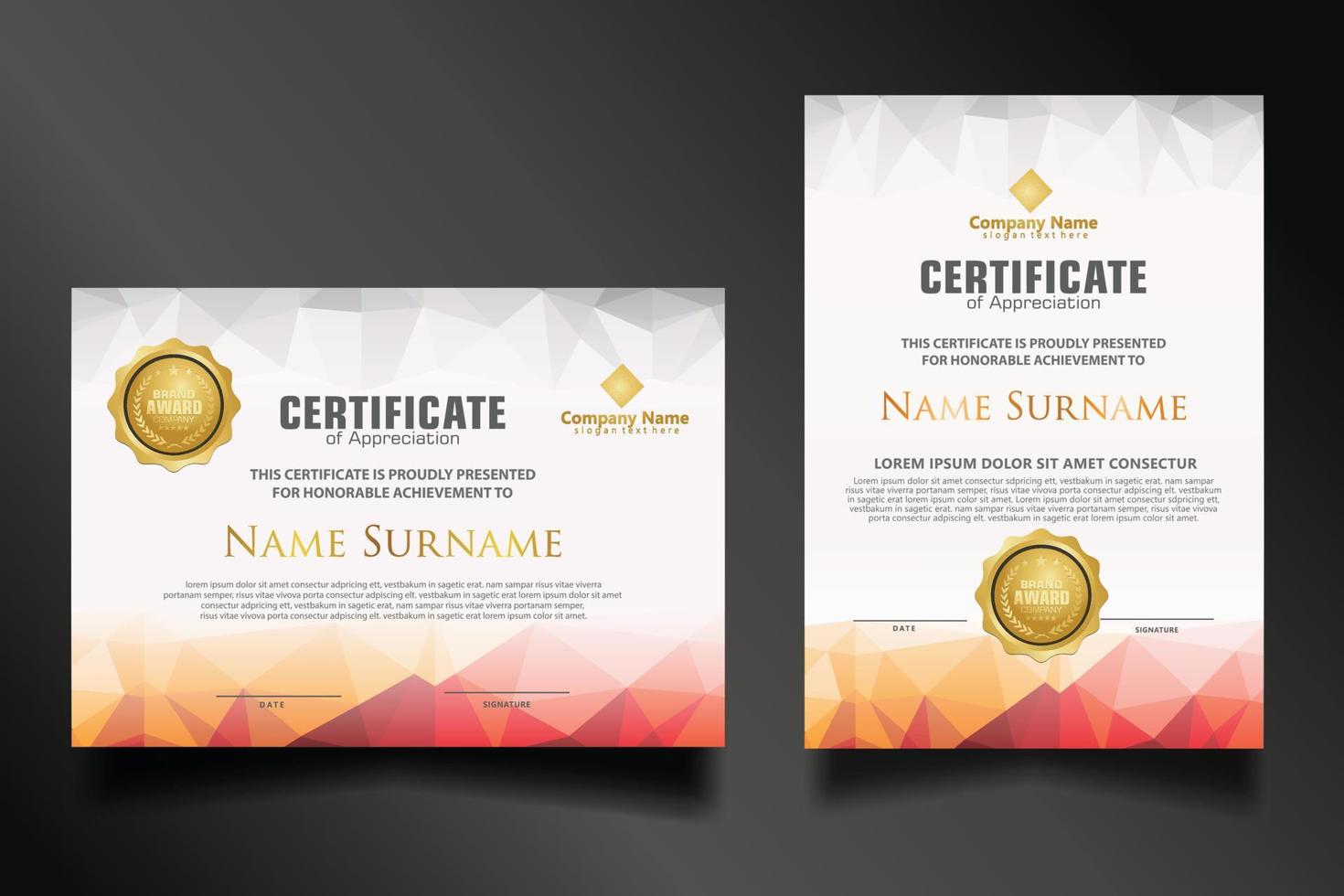 Set modern certificate template vector