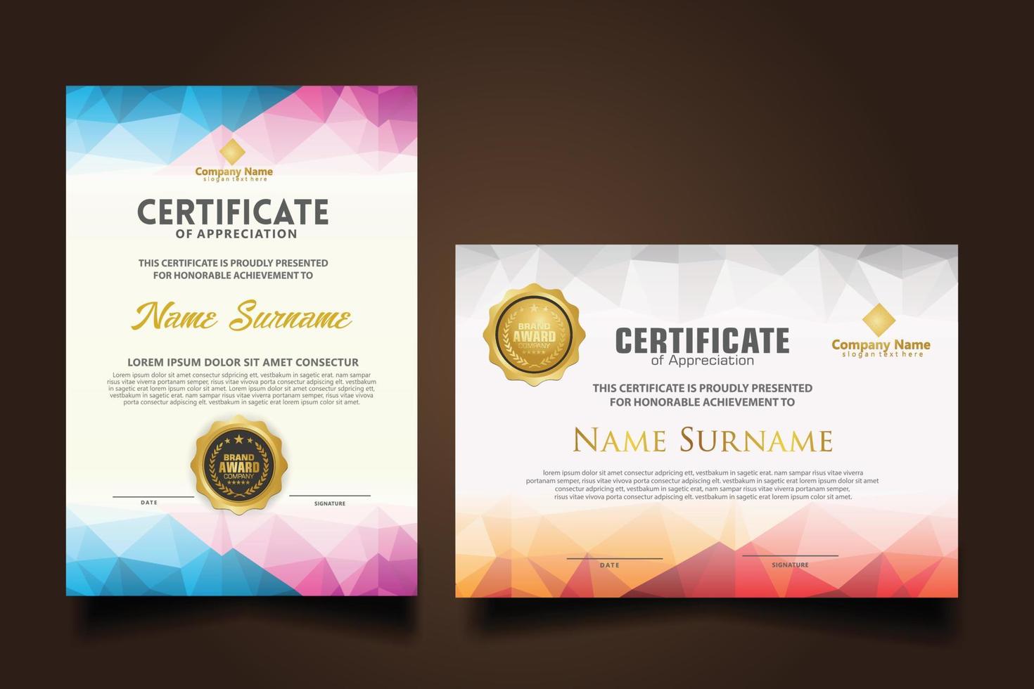 Set modern certificate template vector