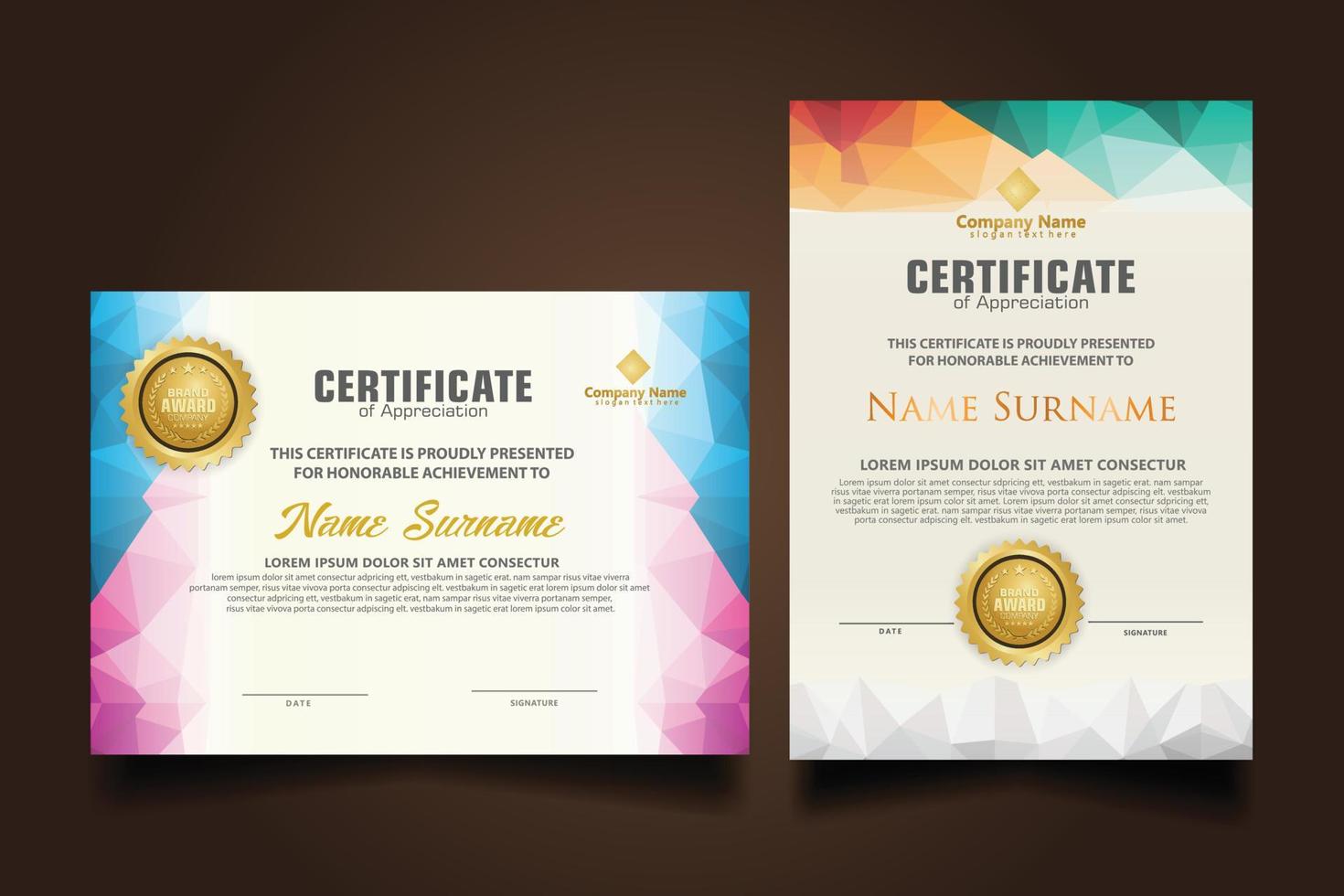 Set modern certificate template vector