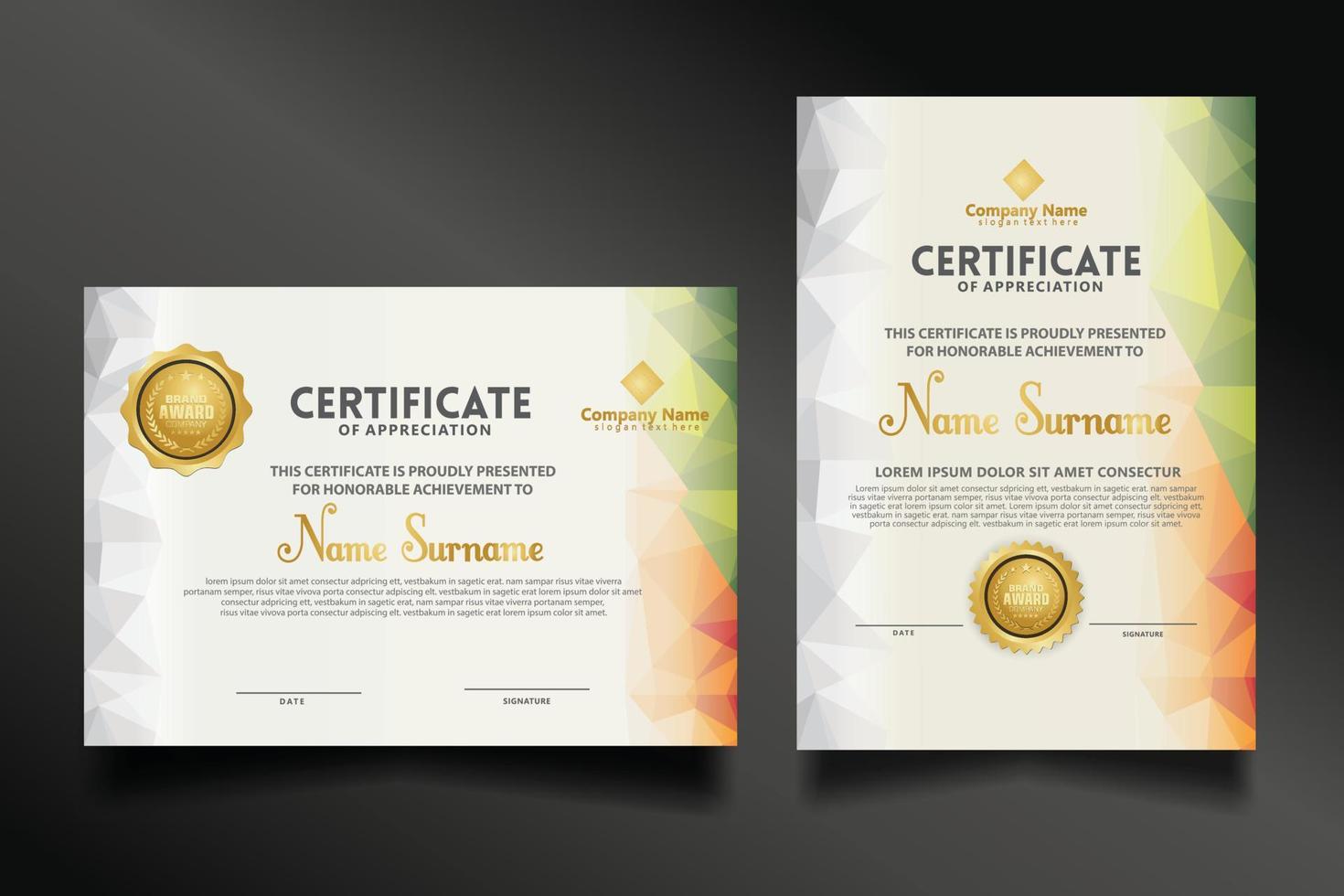 Set modern certificate template vector