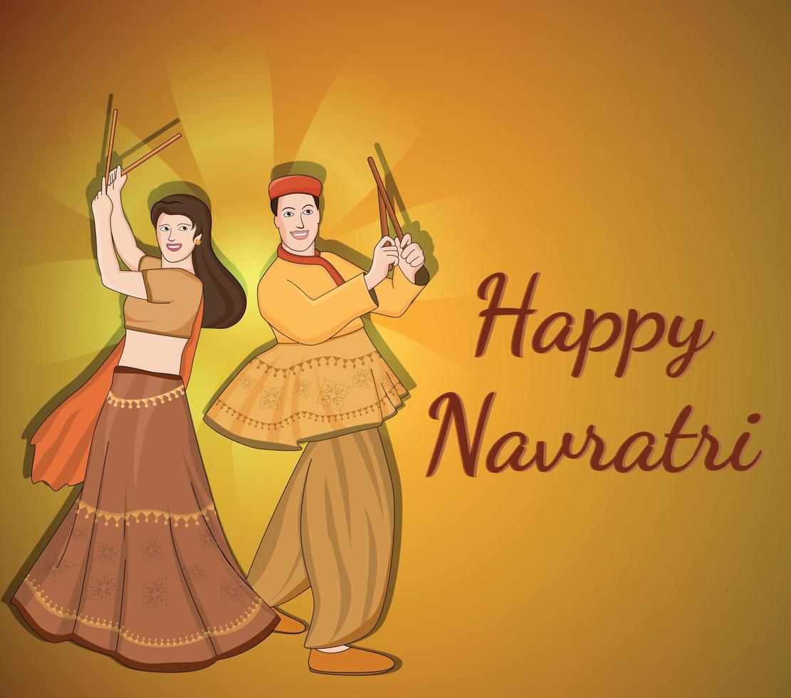 happy navratri - dandia, pareja de garba, ilustración de personaje de dandia, banner de noche de dandia, banner de navratri, no completamente editable. vector