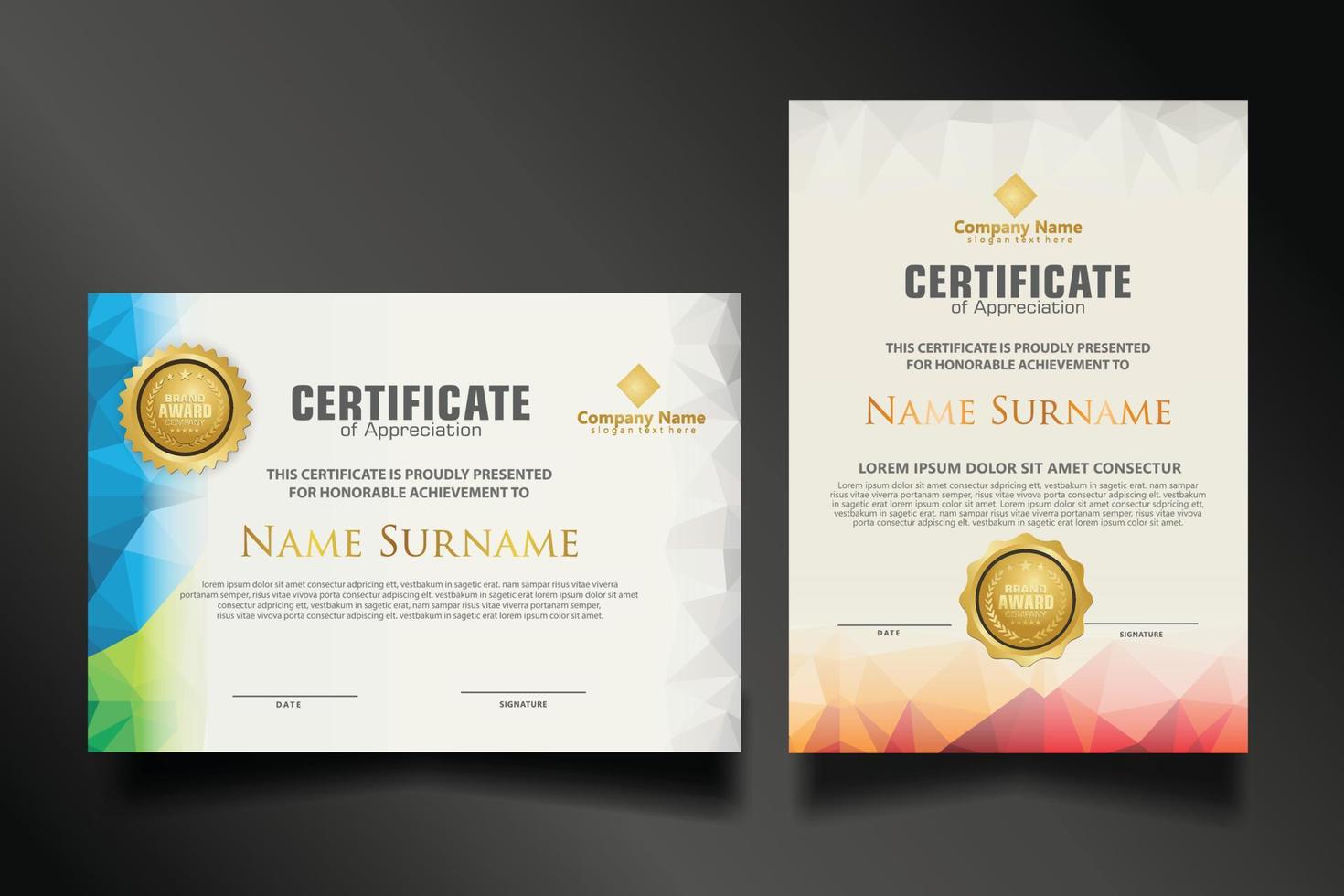 Set modern certificate template vector