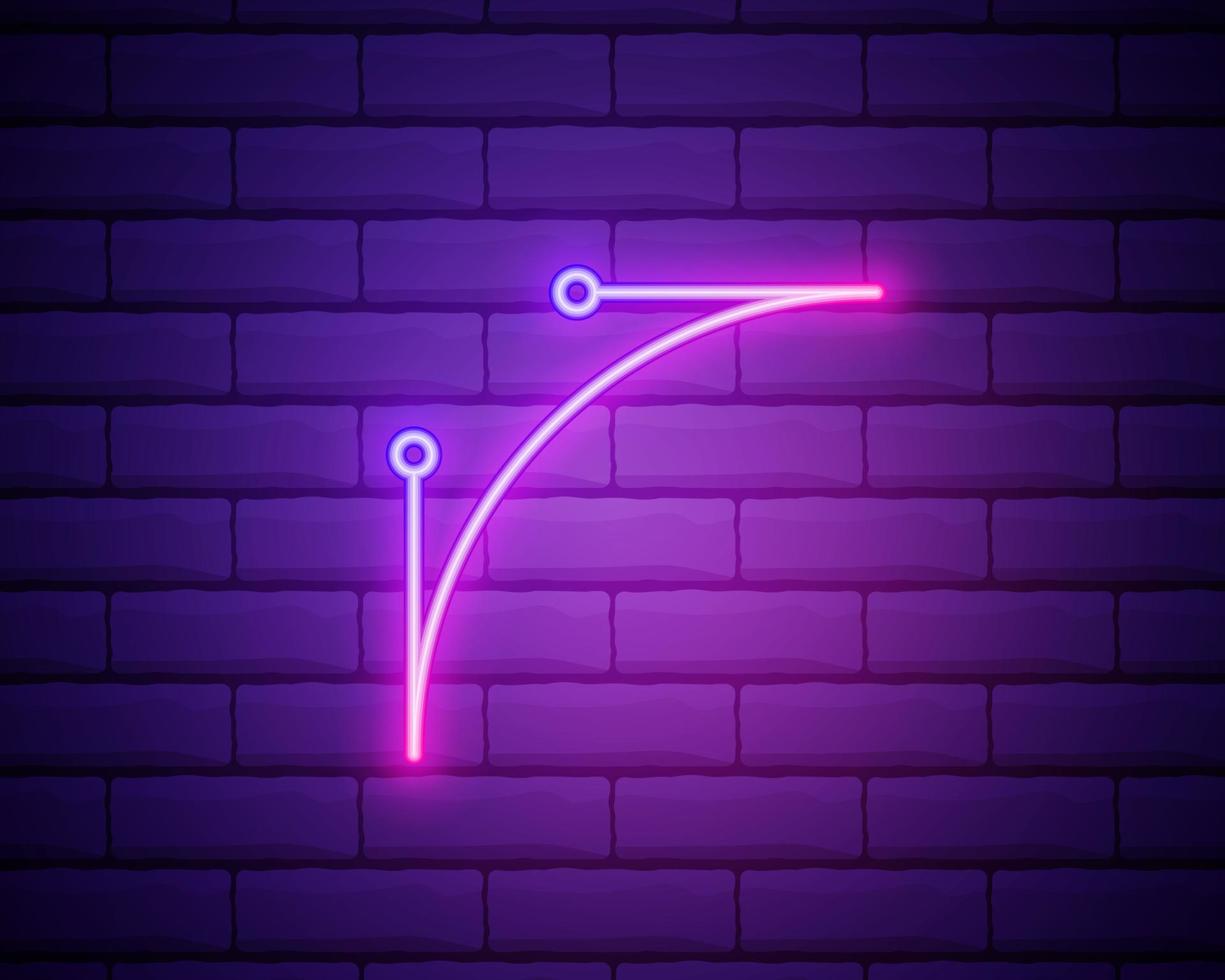 Glowing neon Bezier curve icon isolated on brick wall background. Pen tool icon. Vector Illustration.
