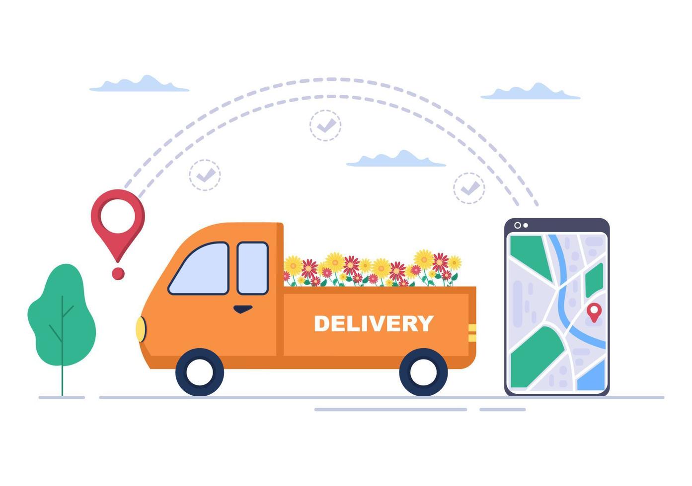 Flower Delivery Service Online Business with Courier Holding a Flowers