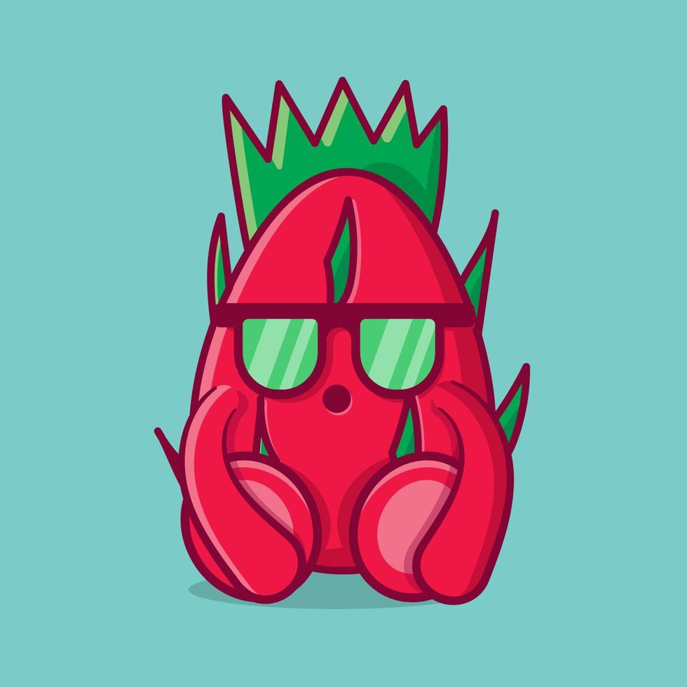 cute dragon fruit mascot sit down isolated cartoon illustration in flat style vector