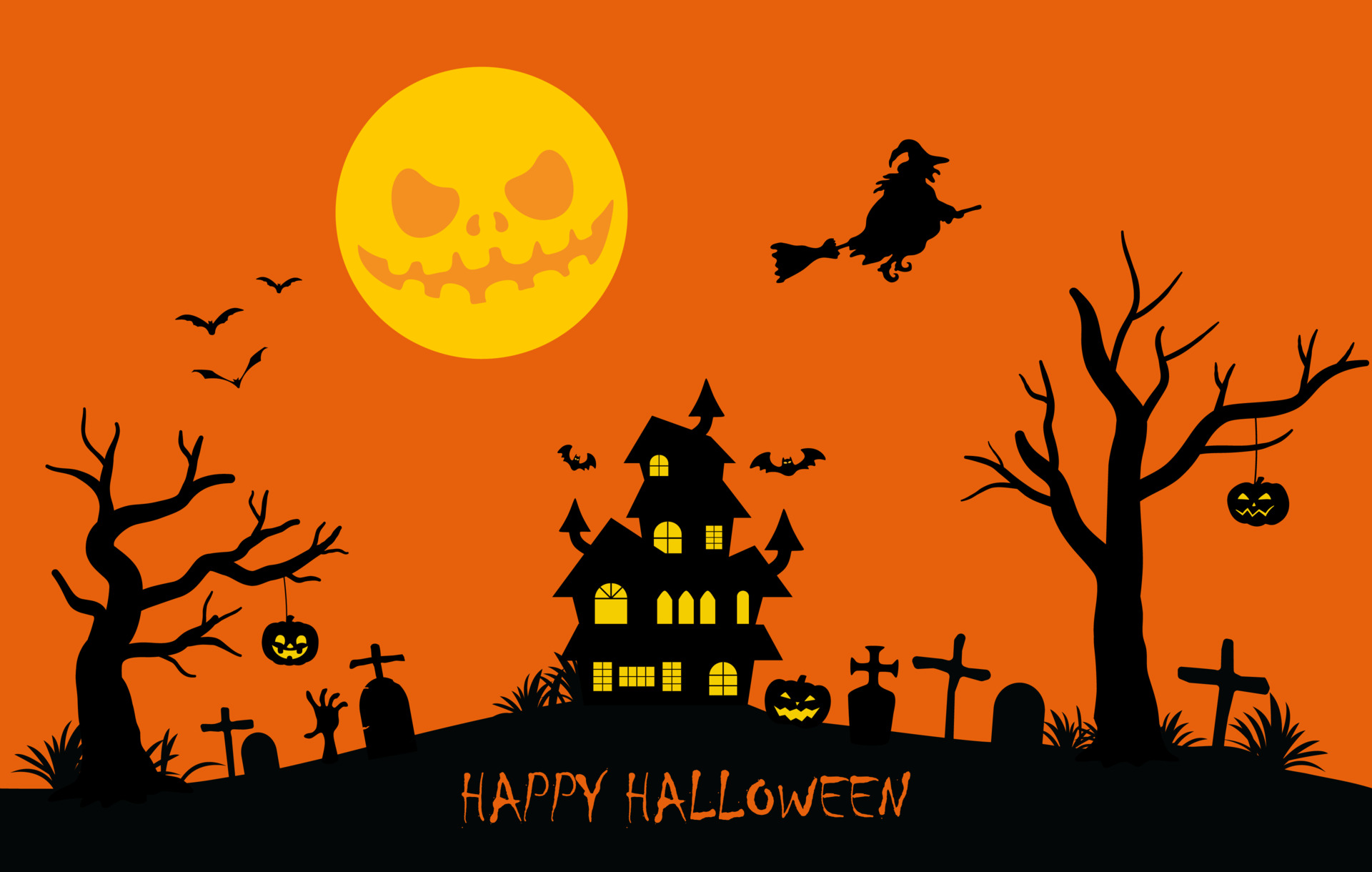 Nền Halloween đen lấp lánh này có hình bóng đen của quả bí ngô, phù thủy sẽ khiến bạn thấy mình đang xâm nhập vào một thế giới đầy ma thuật. Hãy cùng tận hưởng không gian Halloween bằng cách nhấp chuột vào đây.