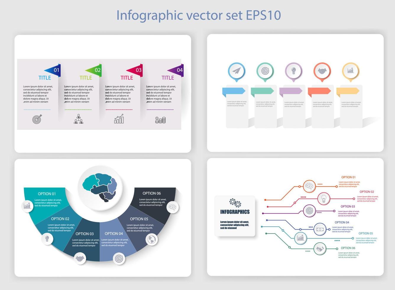 Set of business infographic template with options or process steps for presentation. Modern layout graphic elements design. Vector illustration eps 10