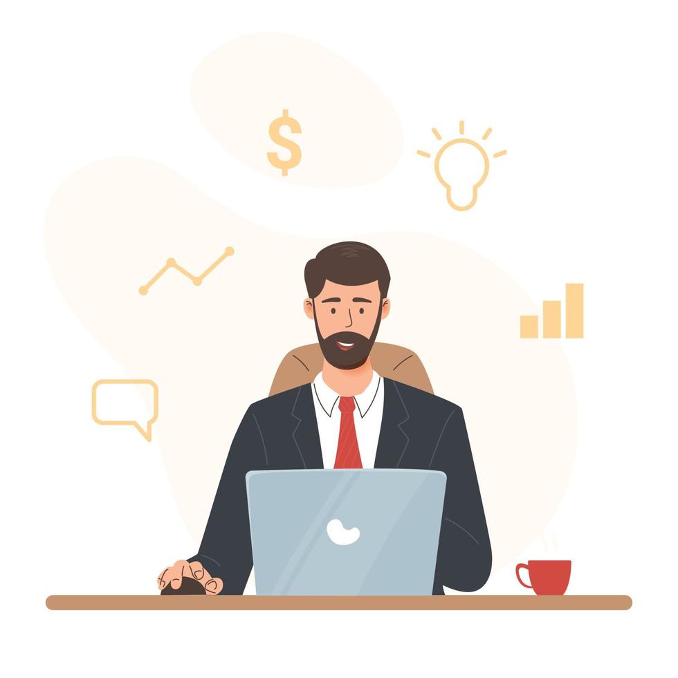 Businessman is working with laptop illustration vector