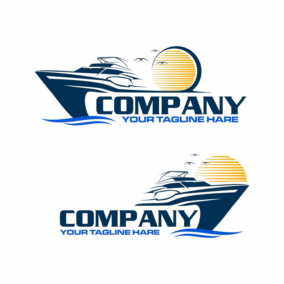 speed boat with sunset logo vector