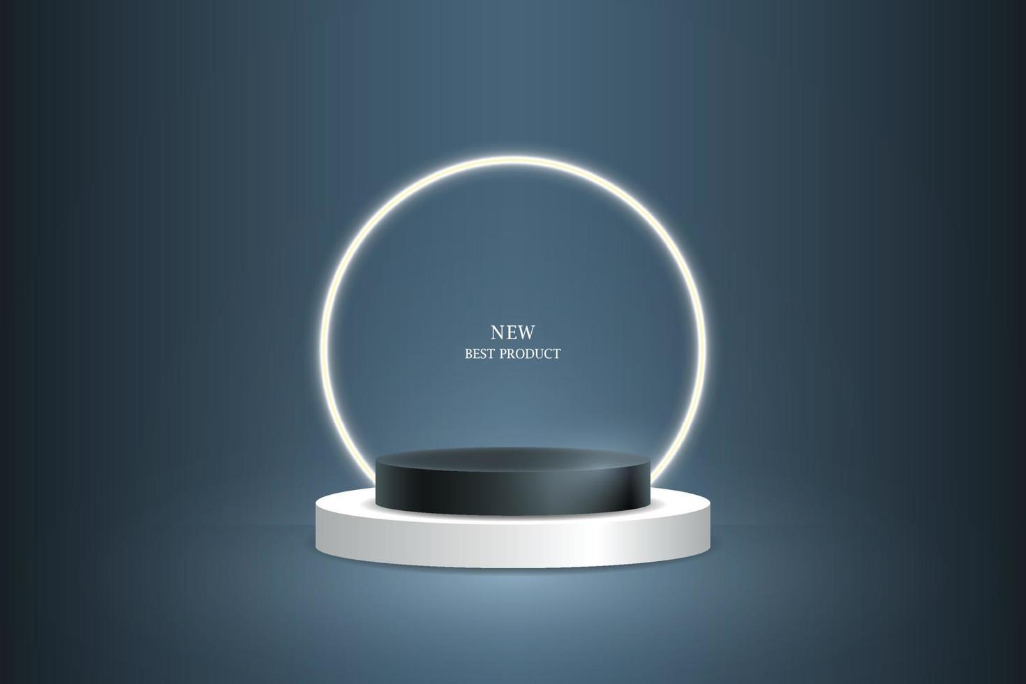 Exhibición de producto realista 3d con fondo de anillo de luz de neón. vector