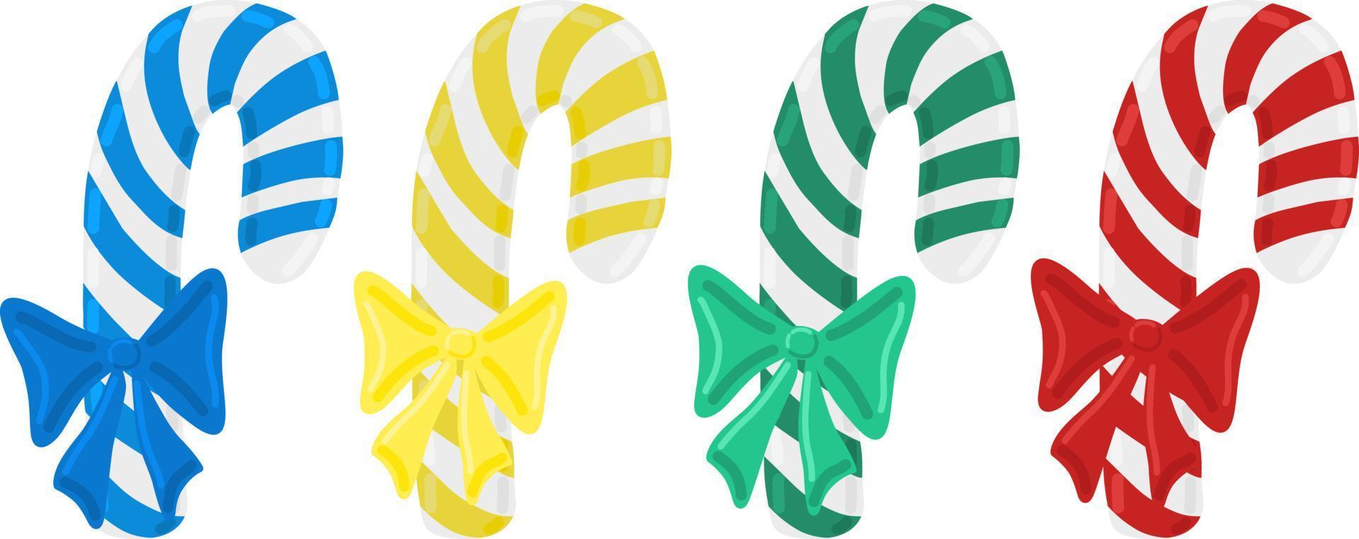 Vector holiday red, blue, green and yellow candy cane collection. Christmas decoration elements for greeting cards, promote, design product and other