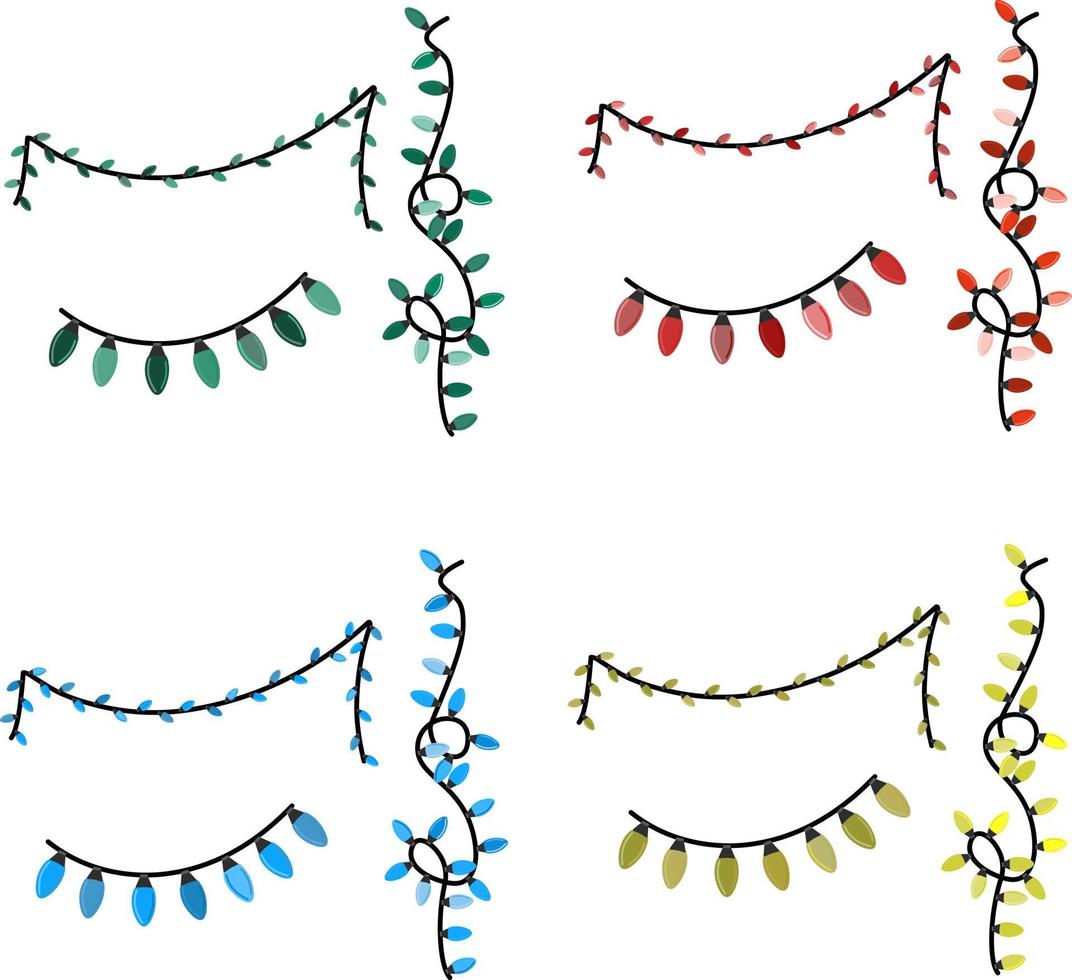 Holiday vector lightning garland red, blue, yellow and green collection. Decoration elements collection