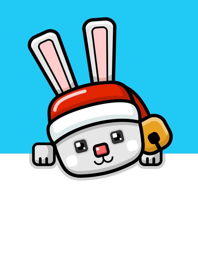 Cube Style Cute Christmas Rabbit Peeking vector