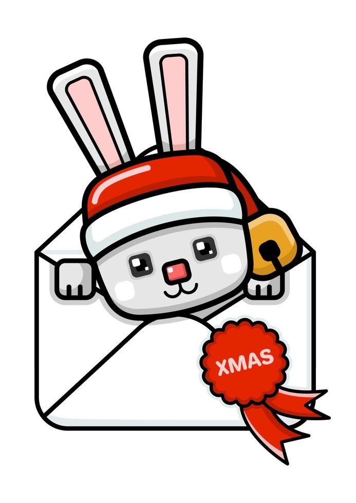 lindo conejo de navidad estilo cubo en un sobre vector