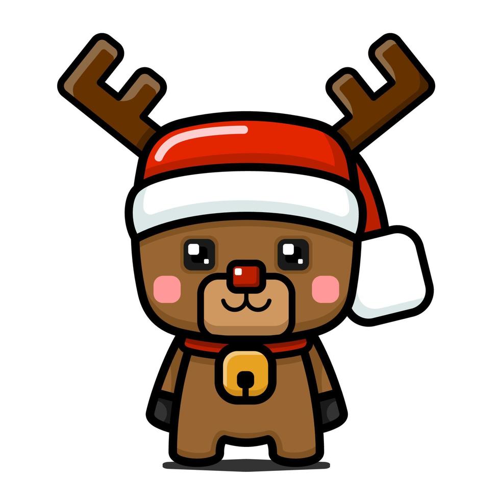 personaje de reno de navidad lindo estilo cubo vector