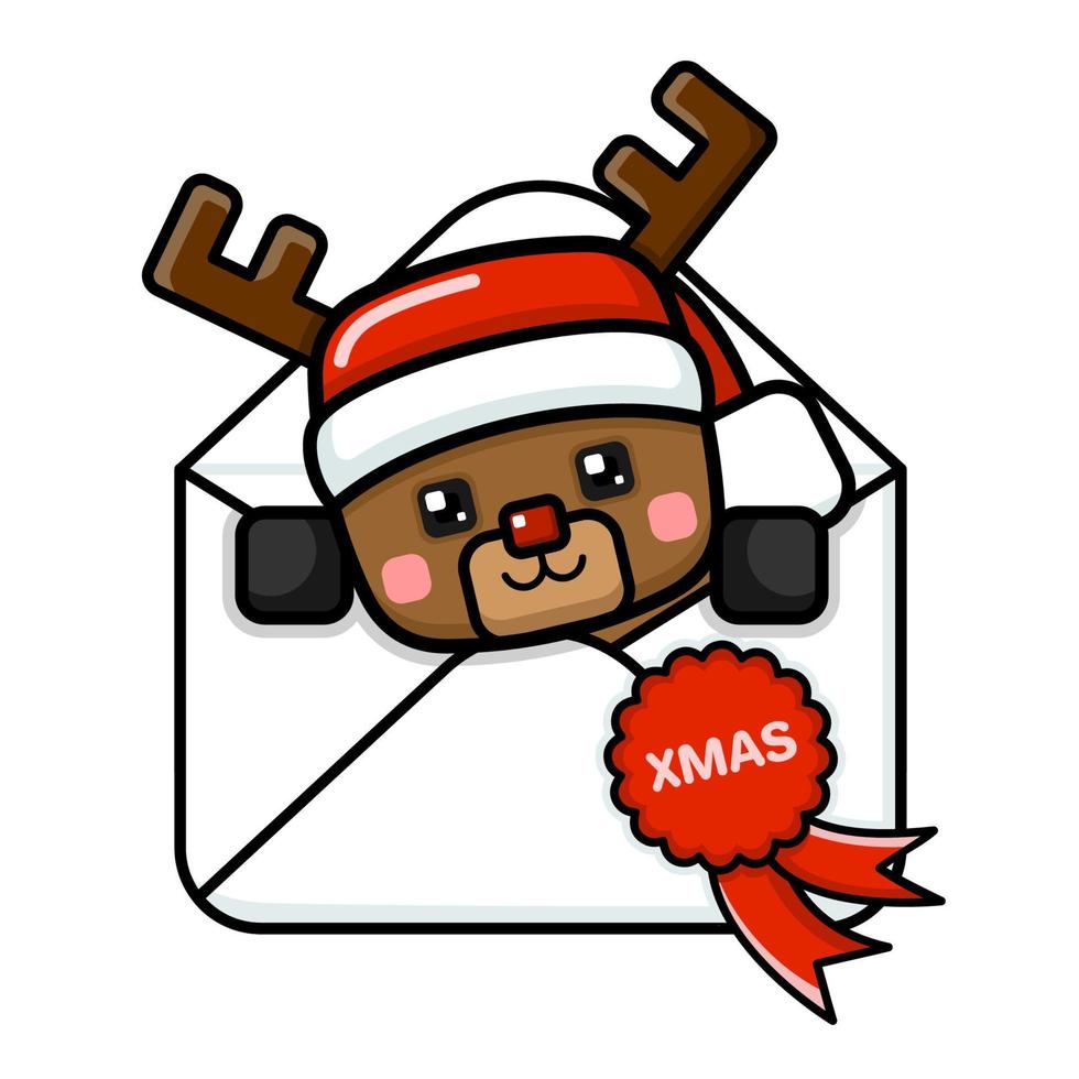 Cube Style Cute Christmas Reindeer In An Envelope vector