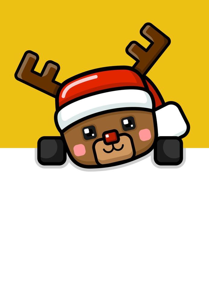 Cube Style Cute Christmas Reindeer Peeking vector