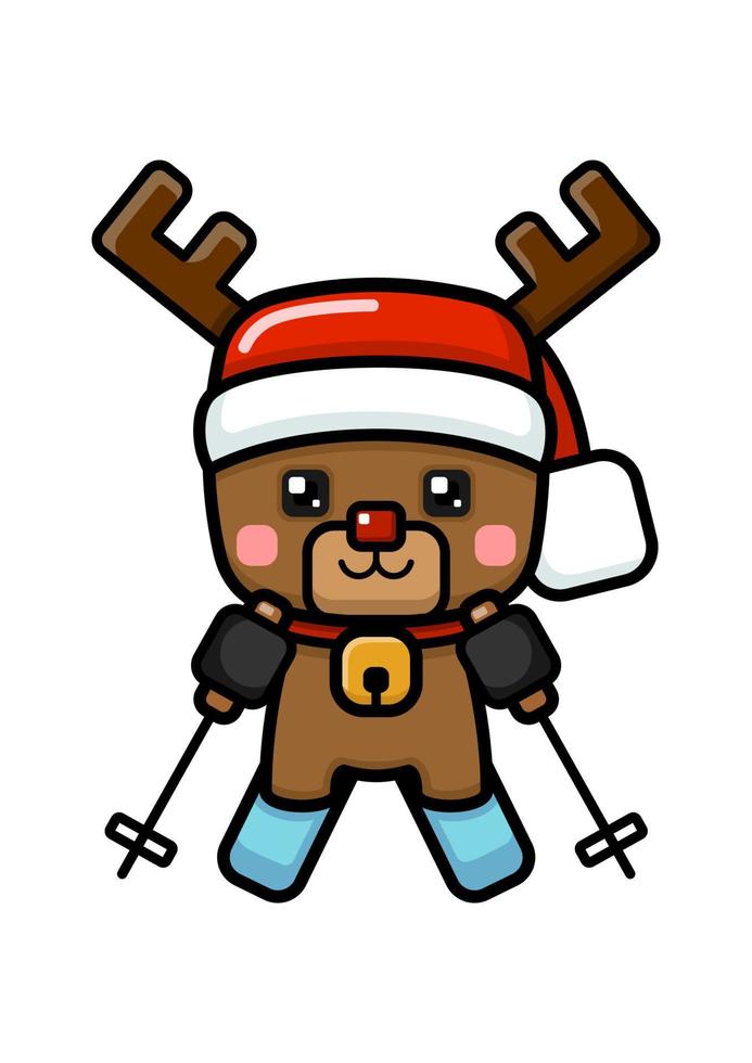 Cube Style Cute Christmas Reindeer Skiing vector