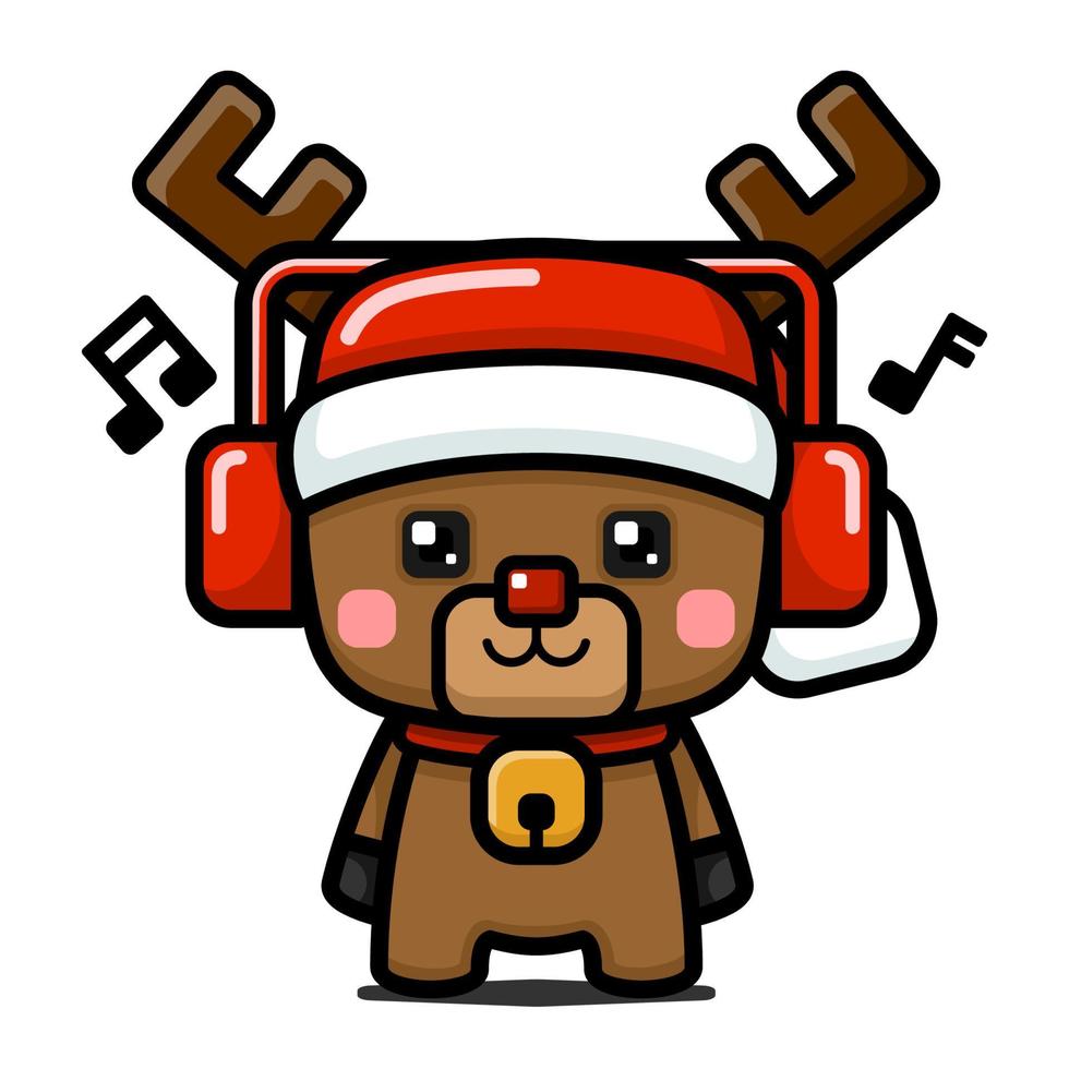 reno navideño lindo estilo cubo con auriculares vector