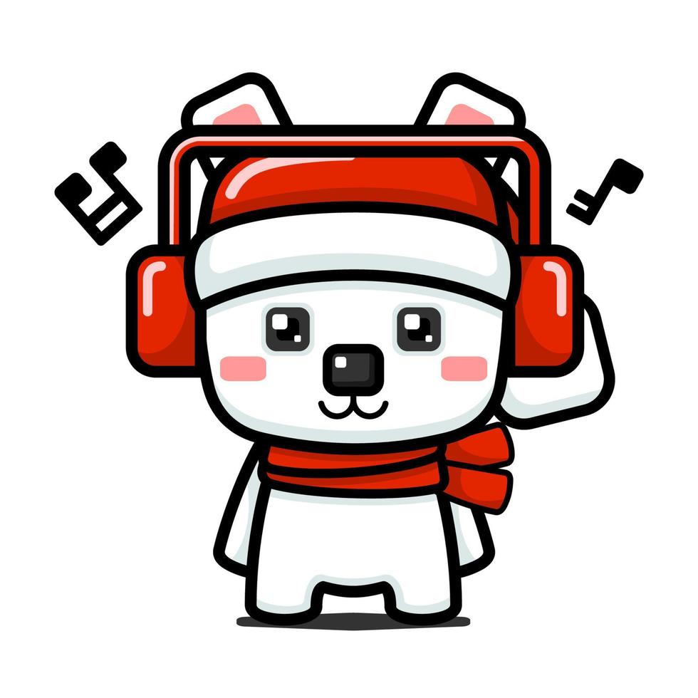 oso polar lindo estilo cubo con auriculares vector