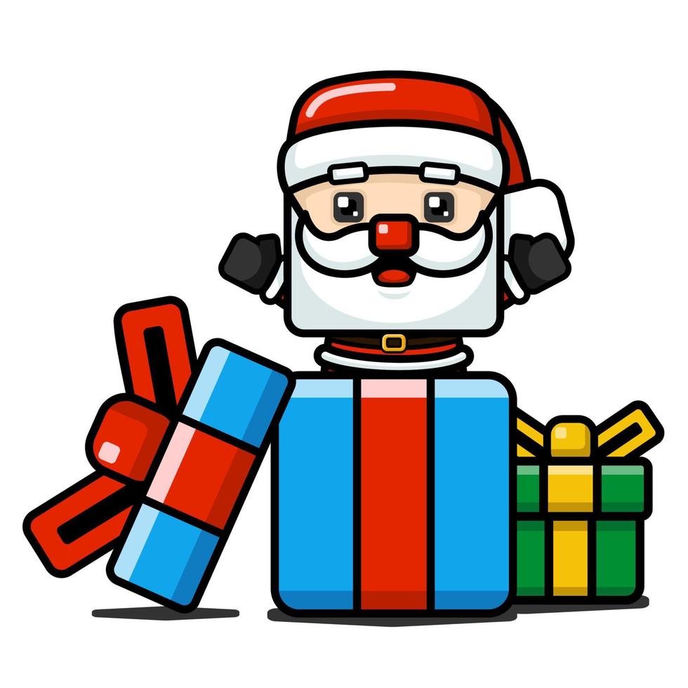 estilo cubo lindo santa claus en caja de regalos vector